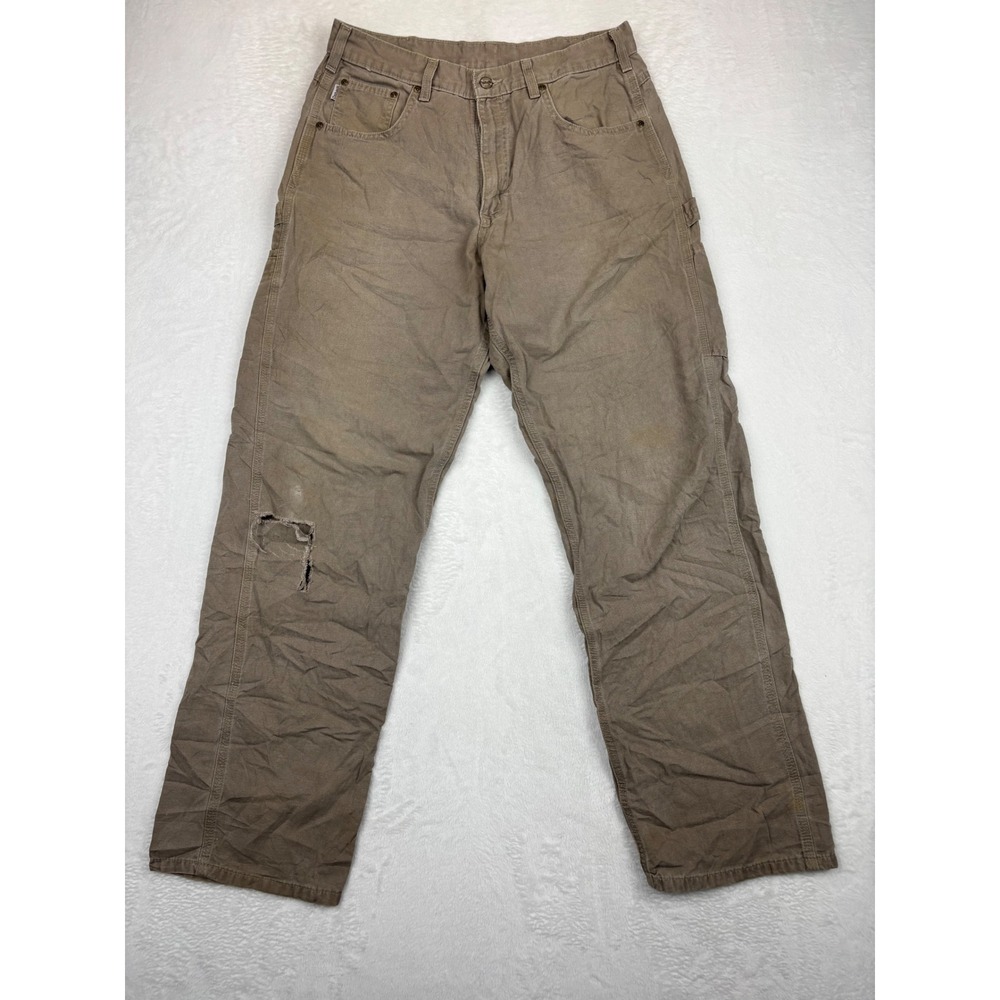 Carhartt B159 Men's 34x34 Loose Fit Carpenter Pants Khaki Brown Distressed Pants